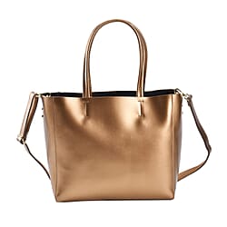 Hong Kong Closeout Genuine Leather 2- in-1 Tote Bag with Detachable Zipped Lining - Metallic Silver