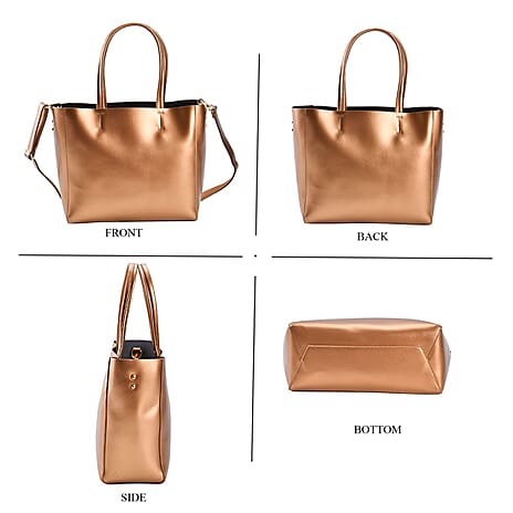 Hong Kong Closeout Genuine Leather 2- in-1 Tote Bag with Detachable Zipped Lining - Metallic Gold