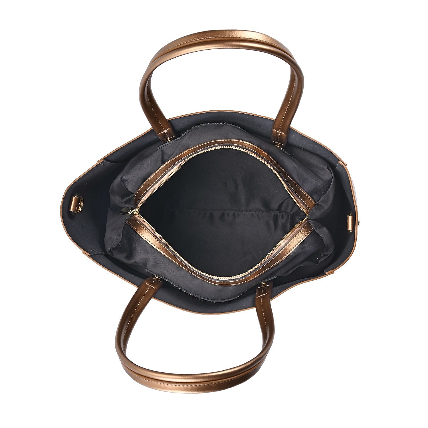 Hong Kong Closeout Genuine Leather 2- in-1 Tote Bag with Detachable Zipped Lining - Metallic Gold