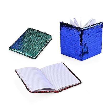 Set of 3 Exerz Reversible Sequin Notebook (Size-A5, 80 Pages Per Peice) - Red & Multi