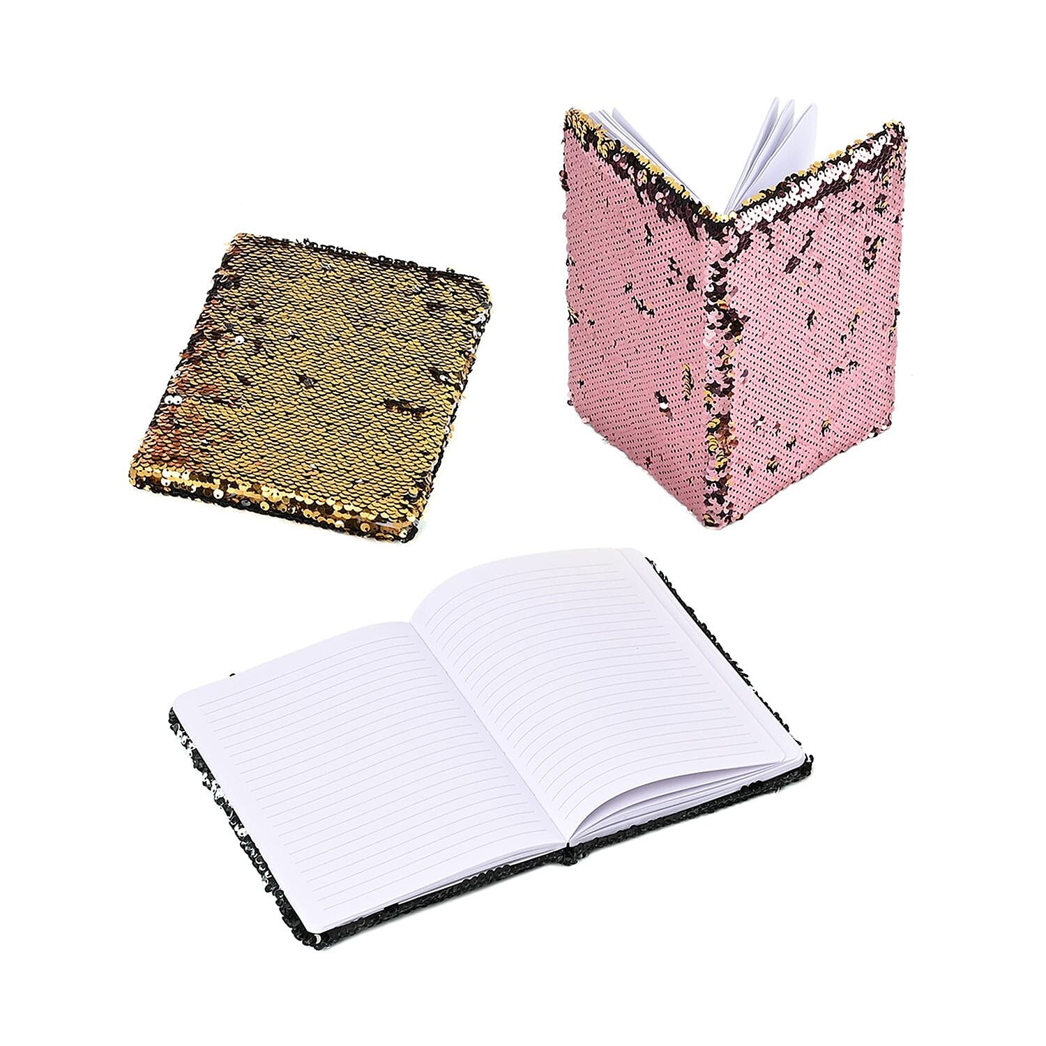 Set of 3 Exerz Reversible Sequin Notebook (Size-A5, 80 Pages Per Piece) - Yellow & Multi