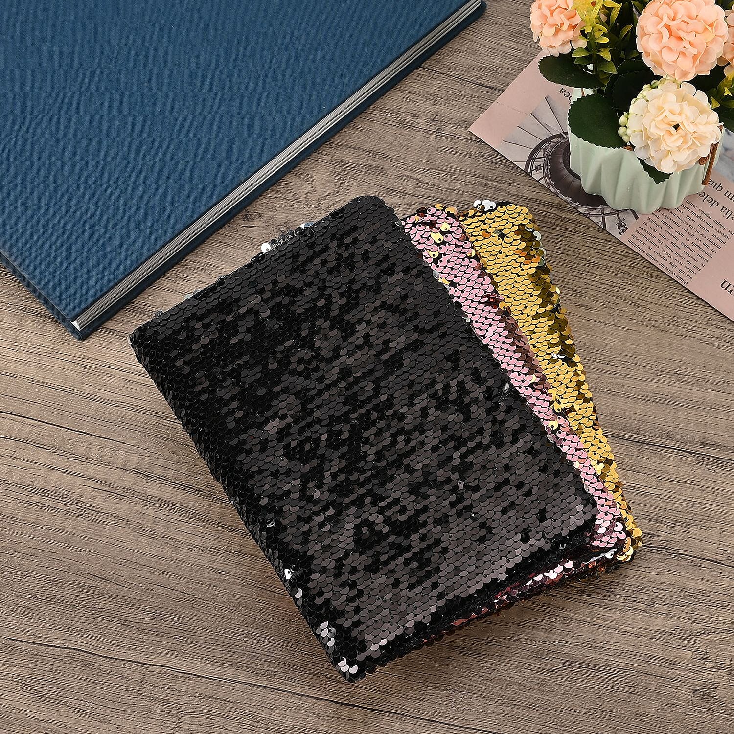 Set of 3 Exerz Reversible Sequin Notebook (Size-A5, 80 Pages Per Piece) - Yellow & Multi