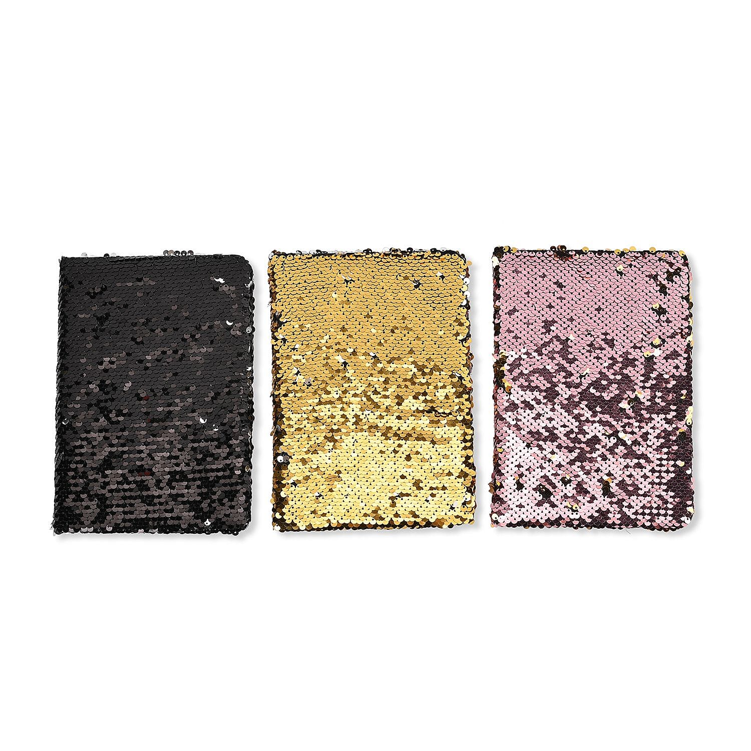 Set of 3 Exerz Reversible Sequin Notebook (Size-A5, 80 Pages Per Piece) - Yellow & Multi