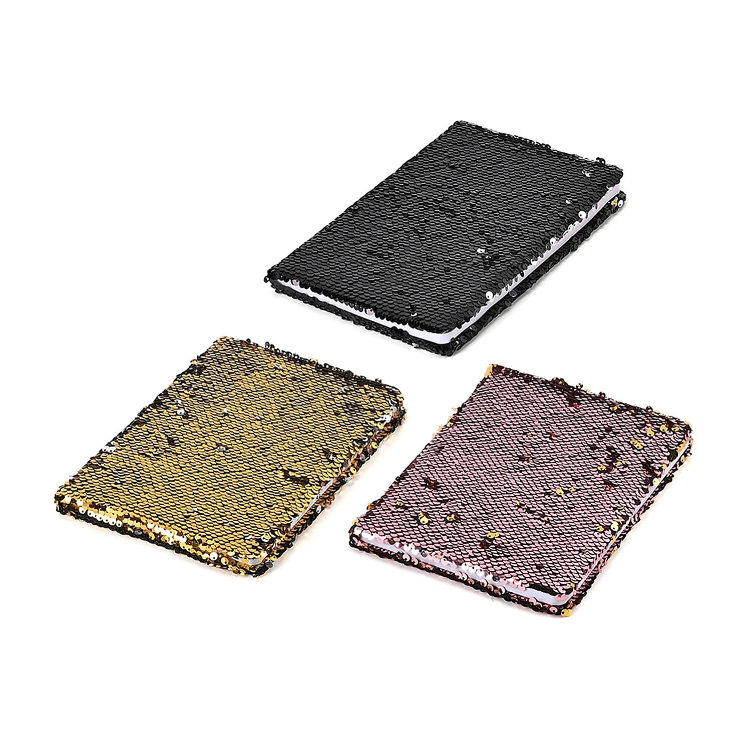 Set of 3 Exerz Reversible Sequin Notebook (Size-A5, 80 Pages Per Piece) - Yellow & Multi