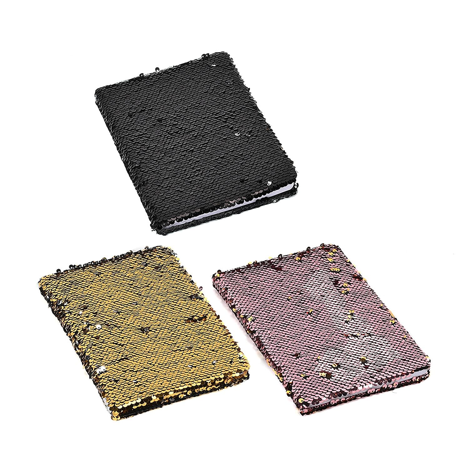 Set of 3 Exerz Reversible Sequin Notebook (Size-A5, 80 Pages Per Piece) - Yellow & Multi