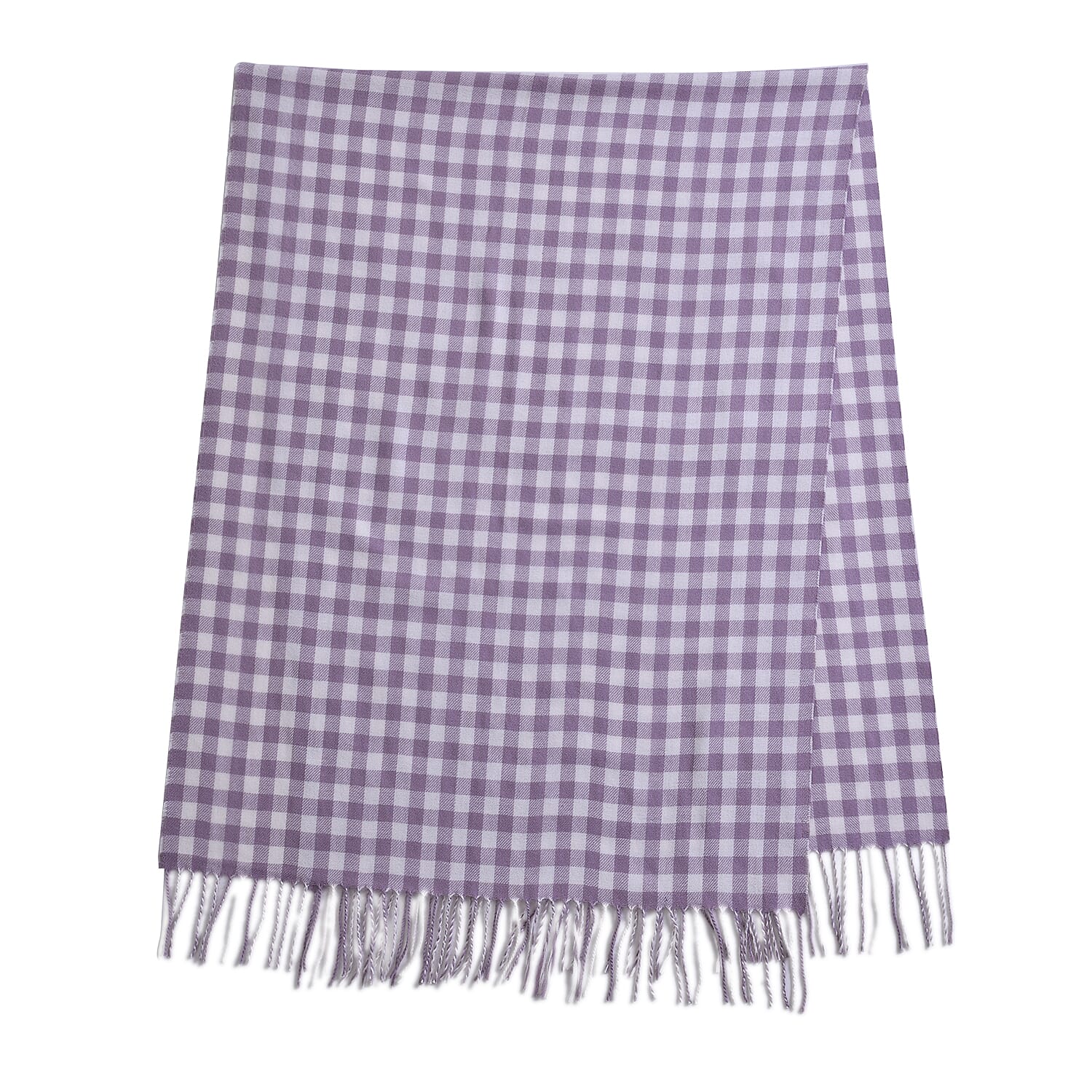 Checkered Pattern Knitted Scarf with Tassels (Size- 175x68 Cm) - Purple