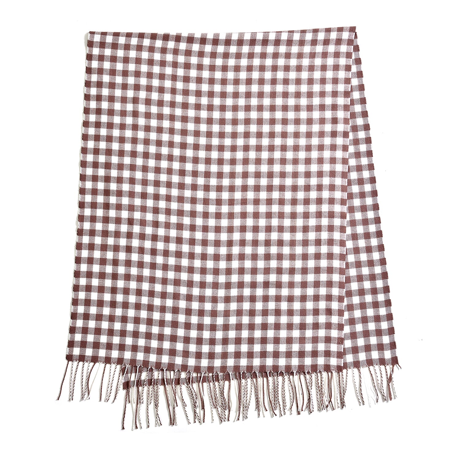 Winter New Arrival Checkered Pattern Knitted Scarf with Tassels (Size - 175x68 Cm) - Camel