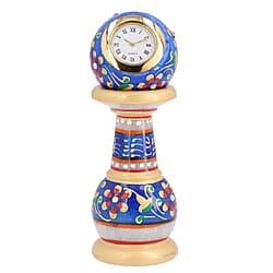 Handcrafted Ethnic Design Marble Table Clock (Size 15x5 Cm) - Blue