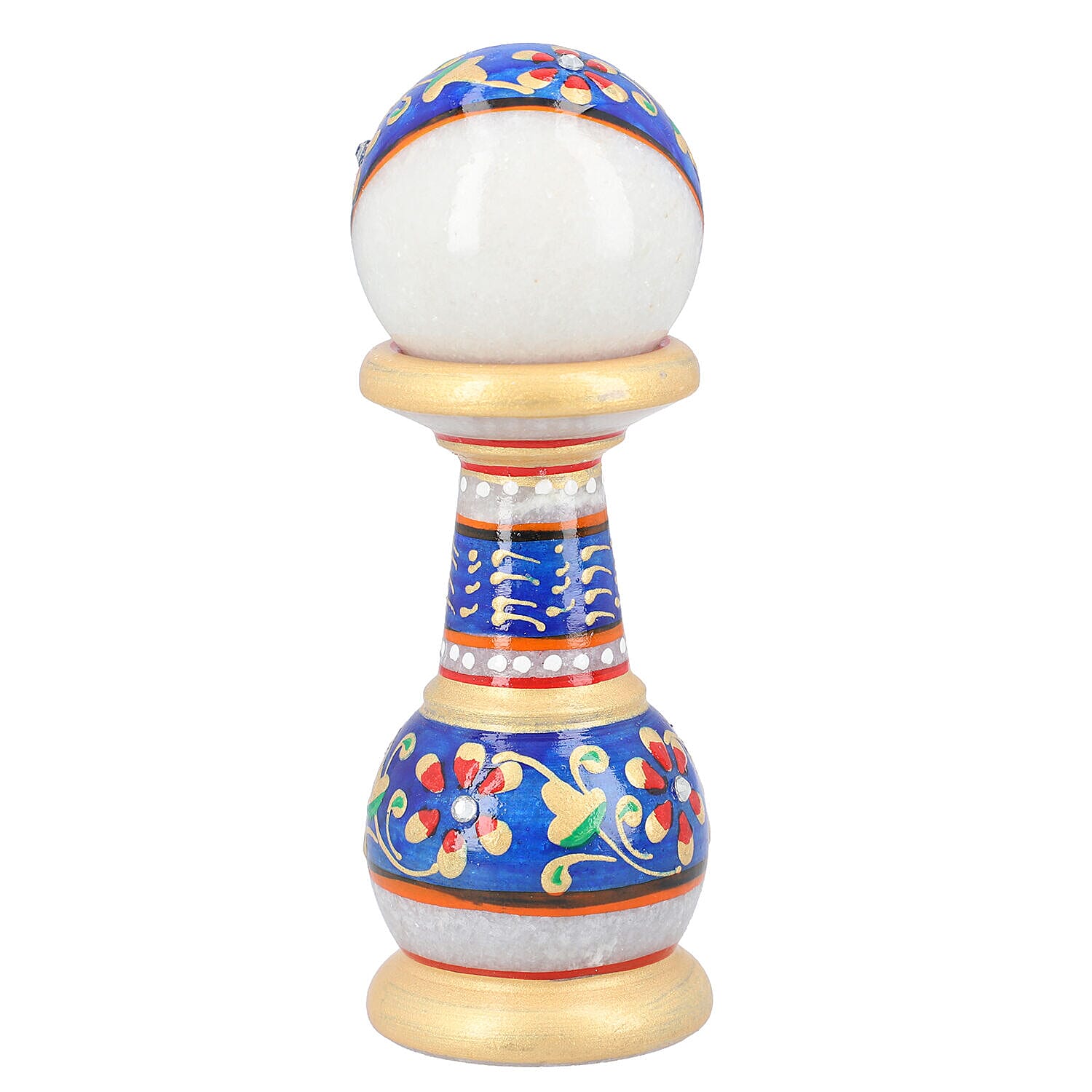Handcrafted Ethnic Design Marble Table Clock (Size 15x5 Cm) - Blue
