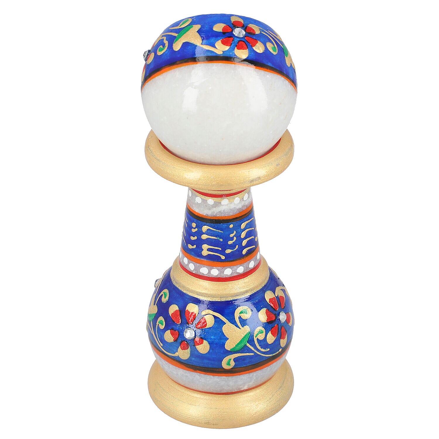 Handcrafted Ethnic Design Marble Table Clock (Size 15x5 Cm) - Blue