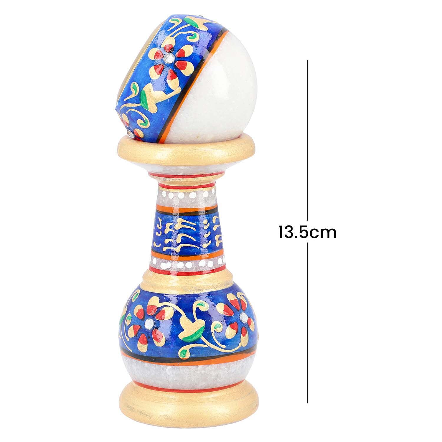 Handcrafted Ethnic Design Marble Table Clock (Size 15x5 Cm) - Blue