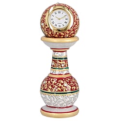 Handcrafted Ethnic Design Marble Table Clock (Size 15x5 Cm) - Blue