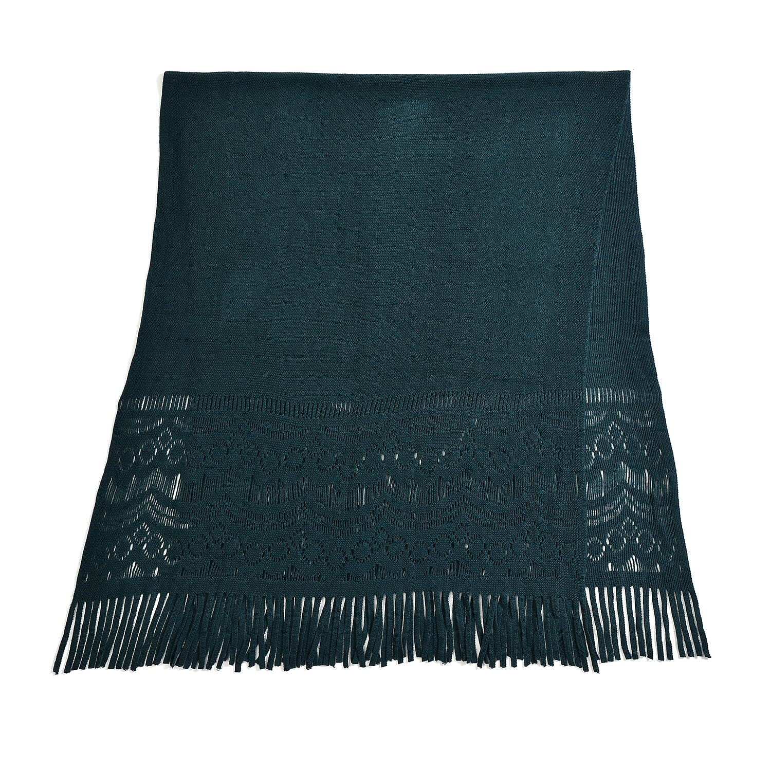Winter New Arrival Knitted Shawl with Tassels (Size- 160x65 Cm) - Dark Green