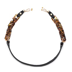 2 in 1 Genuine Leather Mask Strap with Leopard Print Glasses Chain - Black