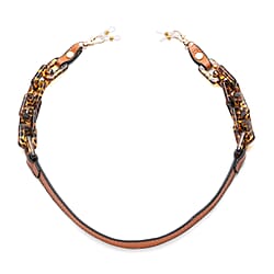 2 in 1 Genuine Leather Mask Strap with Leopard Print Glasses Chain - Black