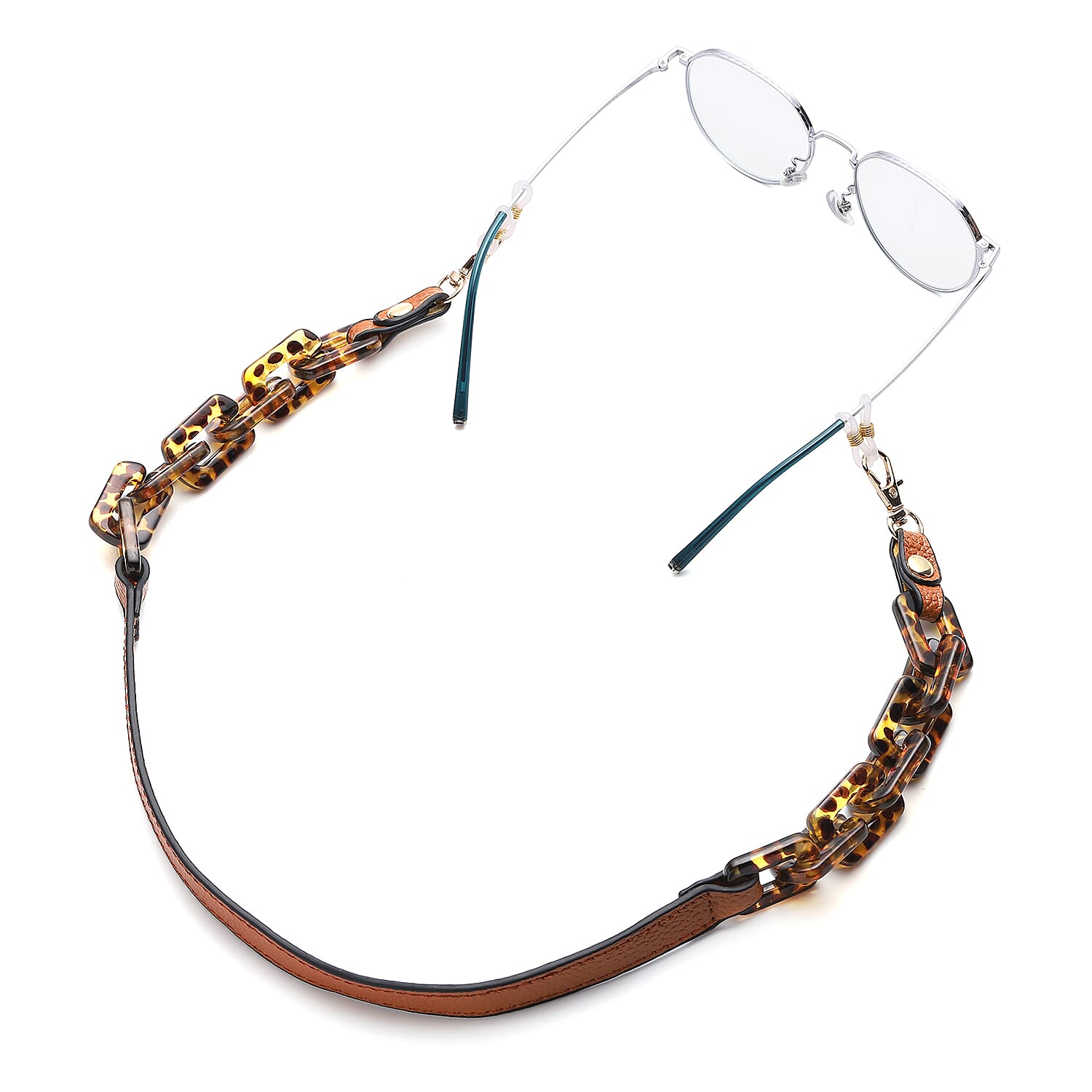 2 in 1 - 100% Genuine Leather Glasses Strap with Leopard Print - Tan