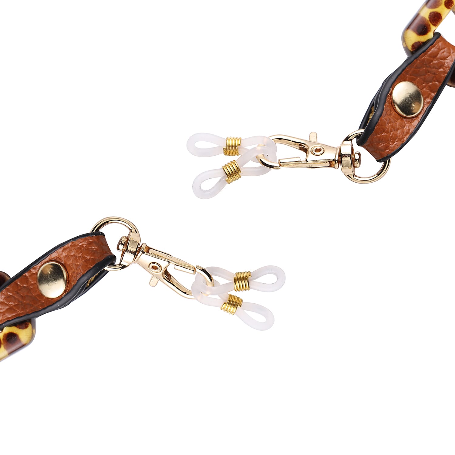 2 in 1 - 100% Genuine Leather Glasses Strap with Leopard Print - Tan