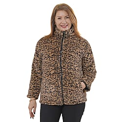 TAMSY Leopard Pattern Faux Fur Coat - Brown