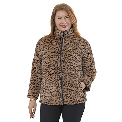 TAMSY Leopard Pattern Faux Fur Coat (Size M)  - Brown