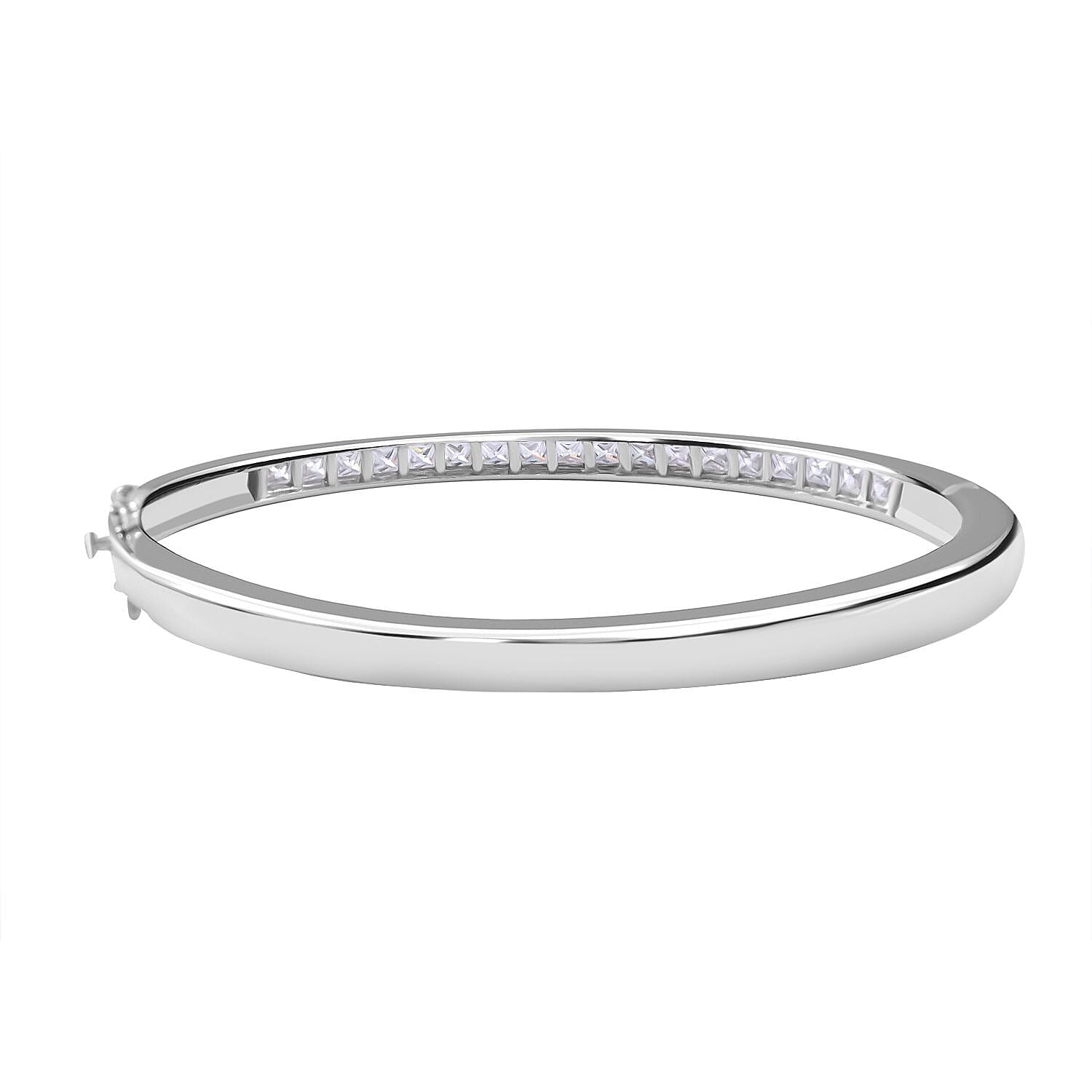 Moissanite Bangle (Size - 7) in Rhodium Overlay Sterling Silver, Silver Wt. 12.00 Gms