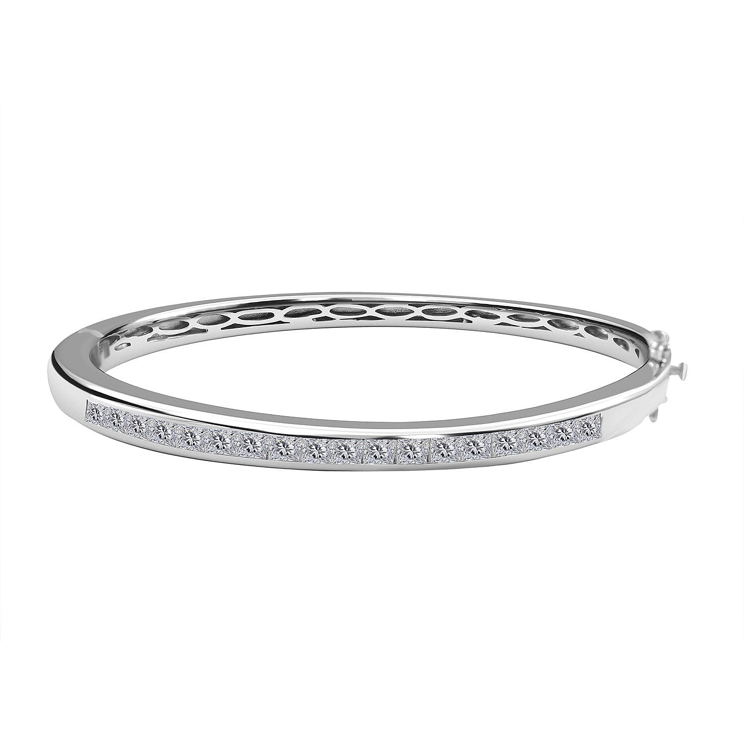 Moissanite Bangle (Size - 7) in Rhodium Overlay Sterling Silver, Silver Wt. 12.00 Gms
