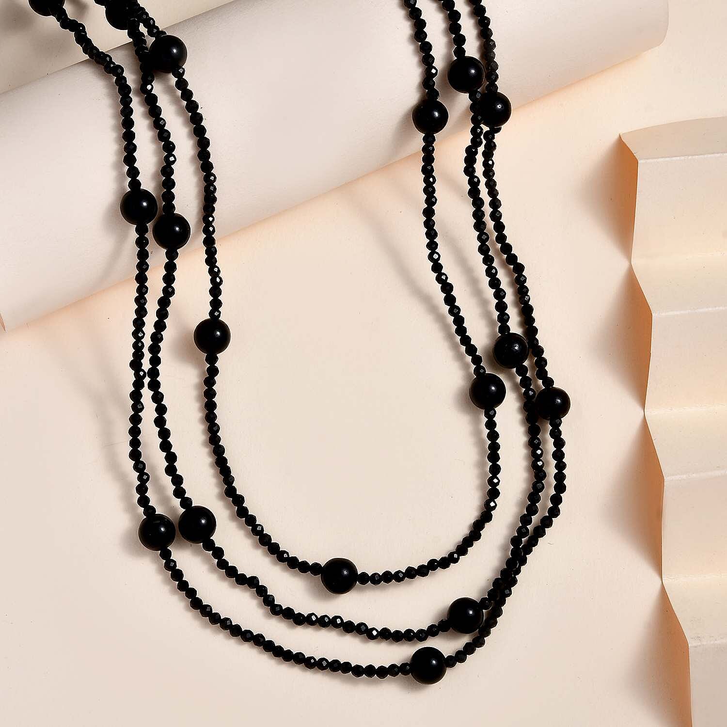 One Time Deal-Boi Ploi Black Spinel & Shungite Multi Strand Necklace (Size - 20) in Sterling Silver 105.00 Ct