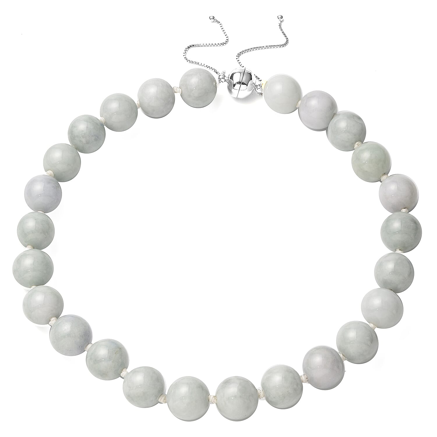 EXTREMELY RARE 1000 CT Type A - Natural Jadeite Jade 15-17 mm Adjustable Necklace (Size 18 - 22) with Magnetic Clasp in Rhodium Overlay Sterling Silver 985.00 Ct.