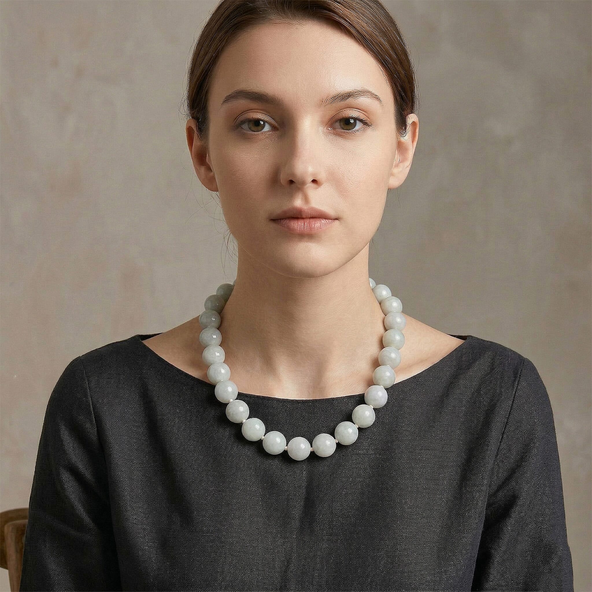 EXTREMELY RARE 1000 CT Type A - Natural Jadeite Jade 15-17 mm Adjustable Necklace (Size 18 - 22) with Magnetic Clasp in Rhodium Overlay Sterling Silver 985.00 Ct.