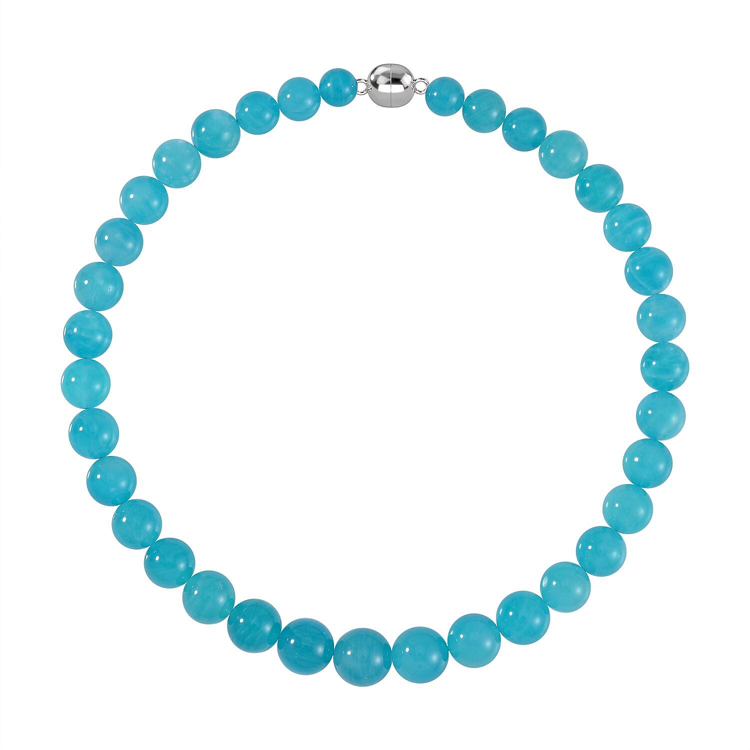Collectors Edition- AAA Amazonite Necklace (Very Rare Size 13-16 mm-Size - 20) in Rhodium Overlay Sterling Silver 500.00 Ct.