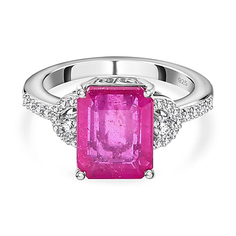 Pink Sapphire (FF) & Natural Zircon Ring in Platinum Overlay Sterling Silver 5.91 Ct