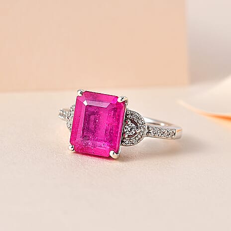 Pink Sapphire (FF) & Natural Zircon Ring in Platinum Overlay Sterling Silver 5.91 Ct
