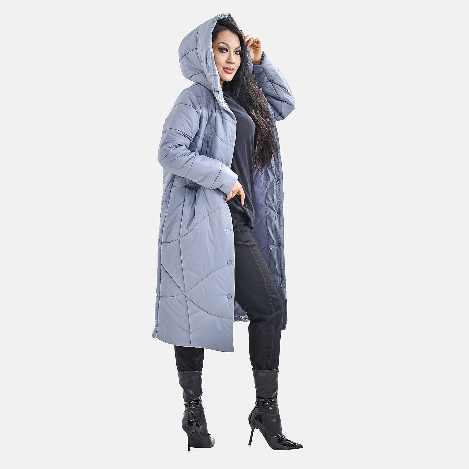 Long Puff Jacket (Size-S) - Dark Grey