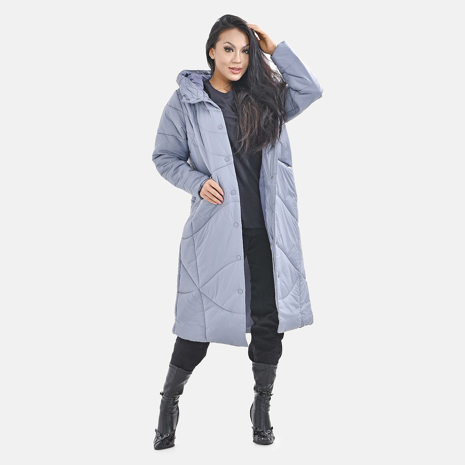 Long Puff Jacket (Size-S) - Dark Grey