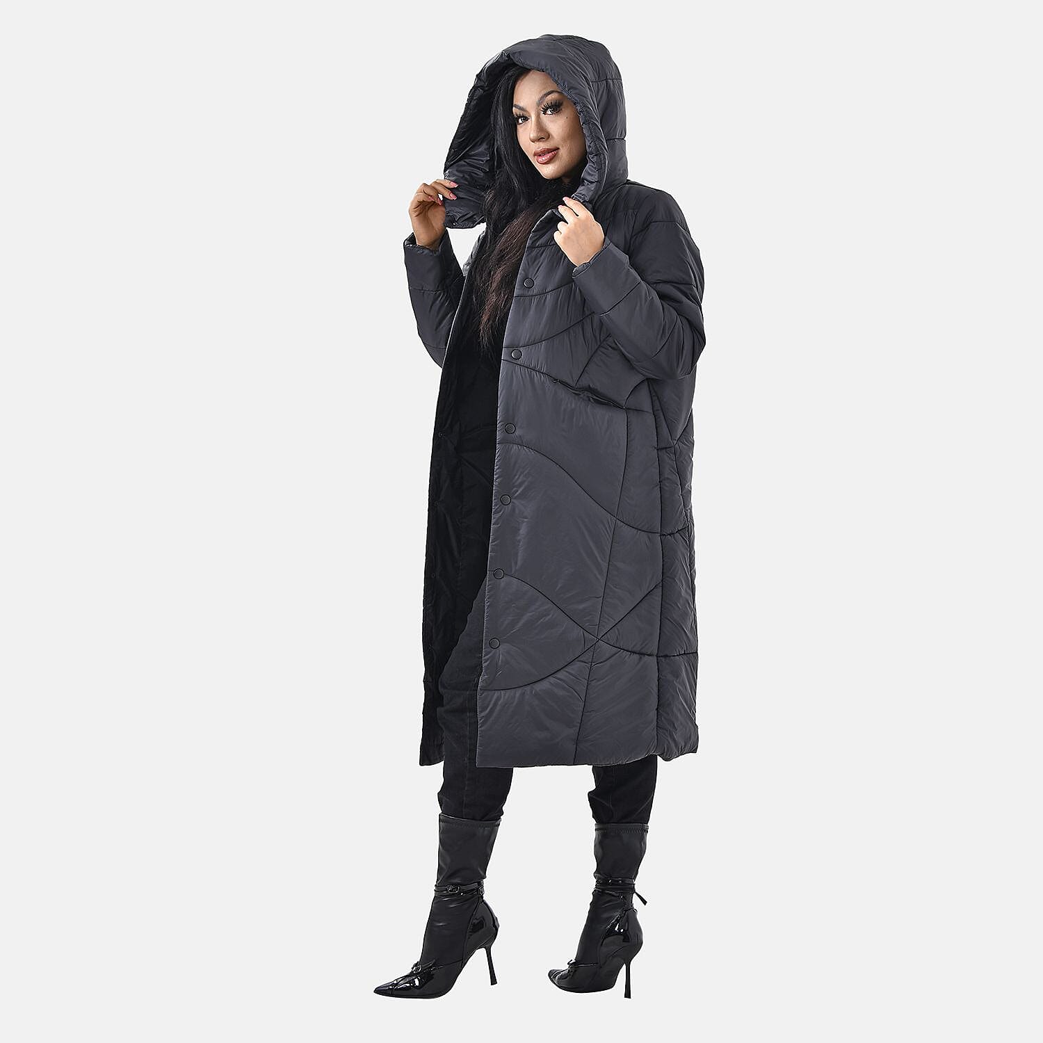 Long Puff Jacket (Size-S) - Dark Grey