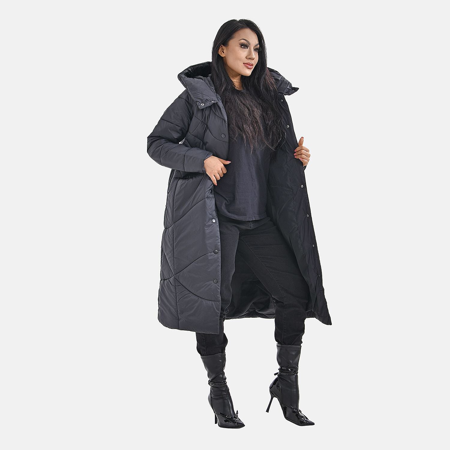 Long Puff Jacket (Size-S) - Dark Grey