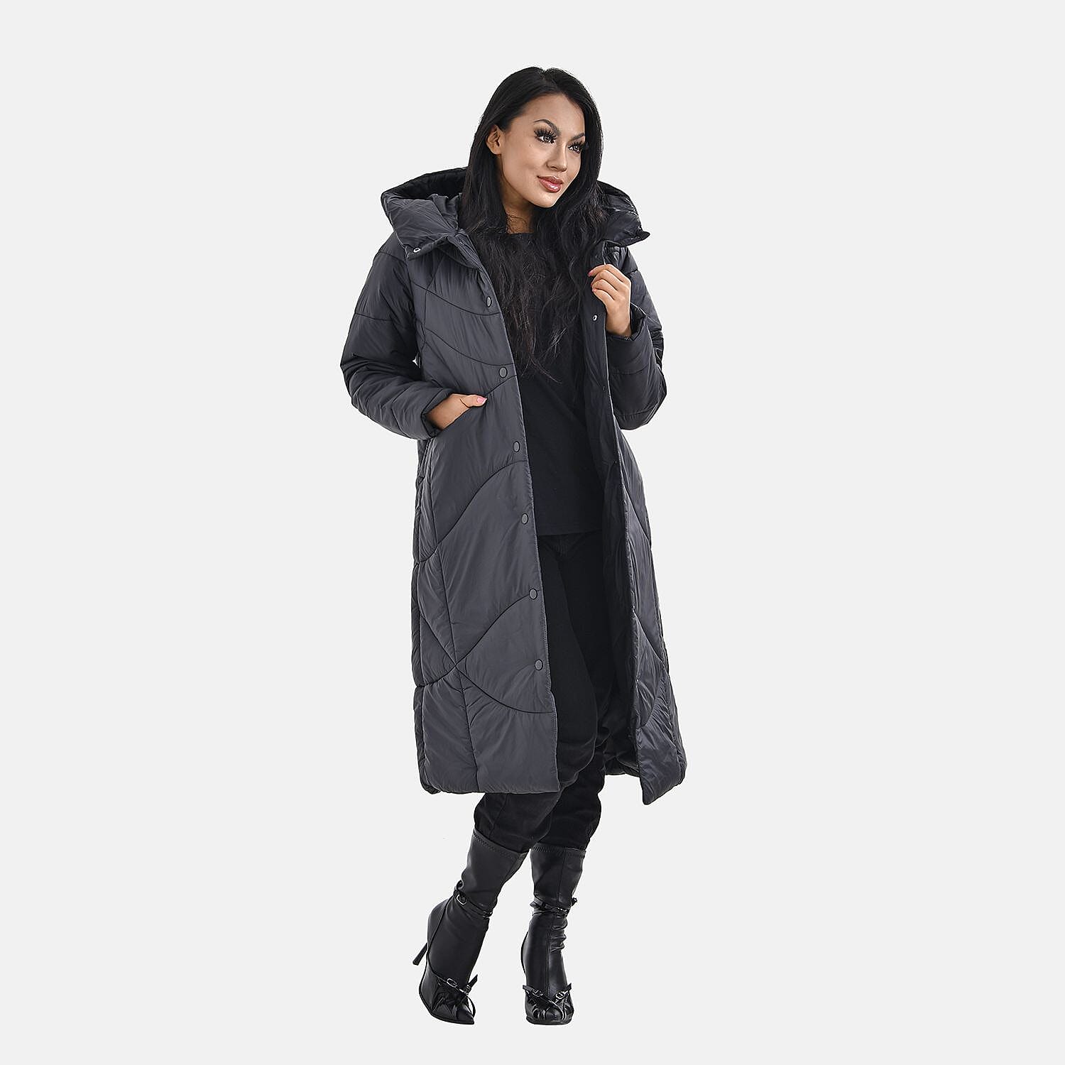 Long Puff Jacket (Size-S) - Dark Grey