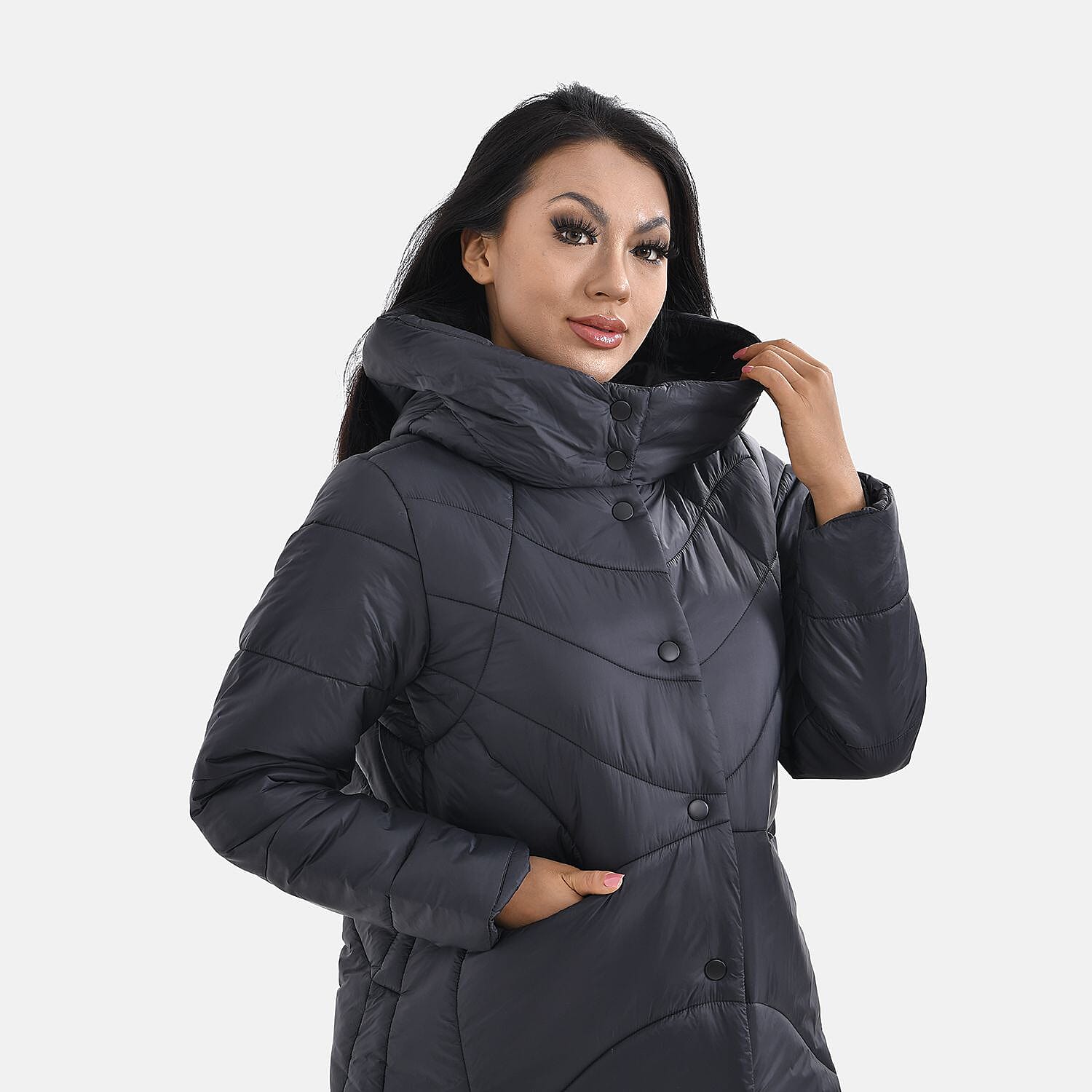 Long Puff Jacket (Size-S) - Dark Grey