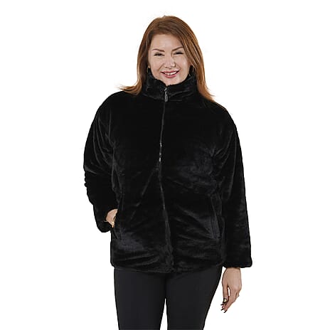 TAMSY Faux Fur Coat (Size L, 16-18)  - Black