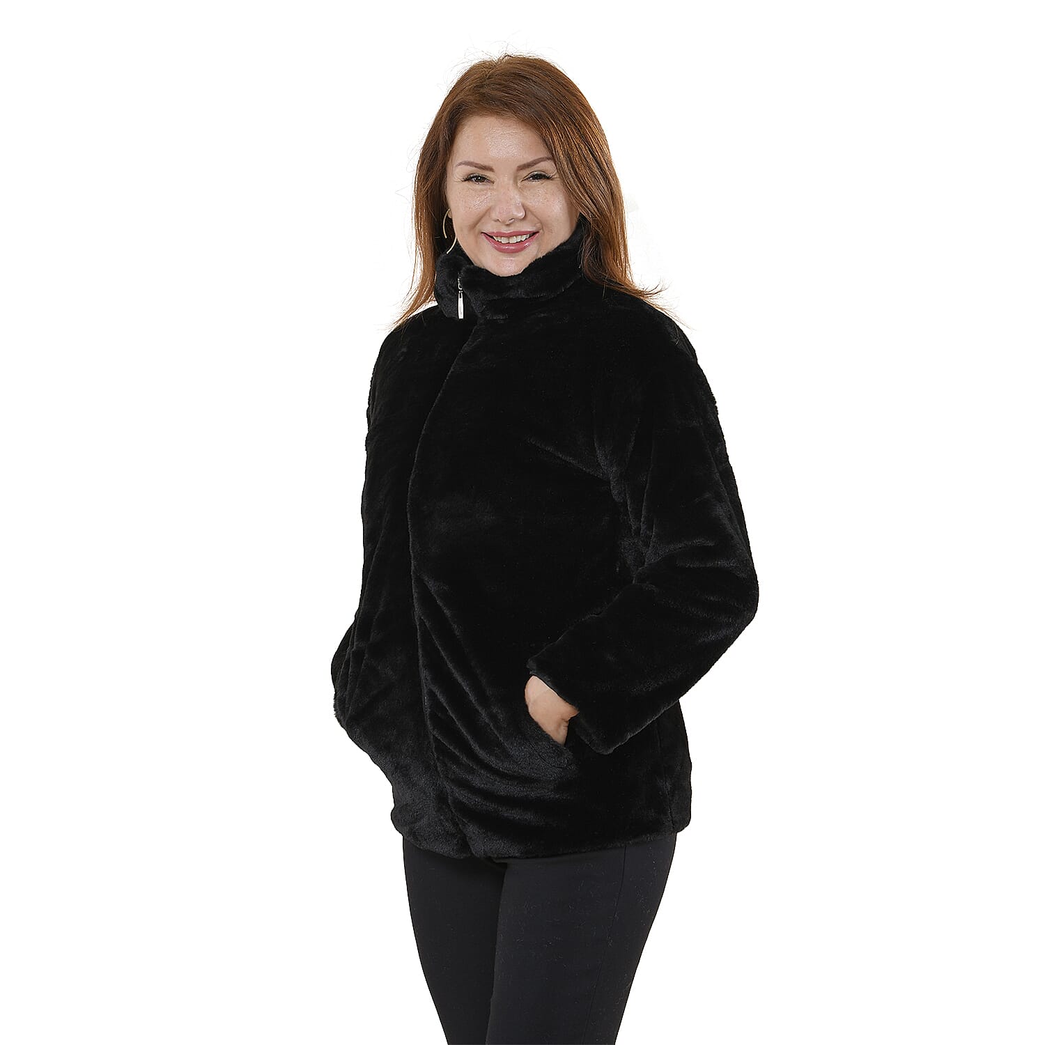 TAMSY Faux Fur Coat (Size L, 16-18)  - Black