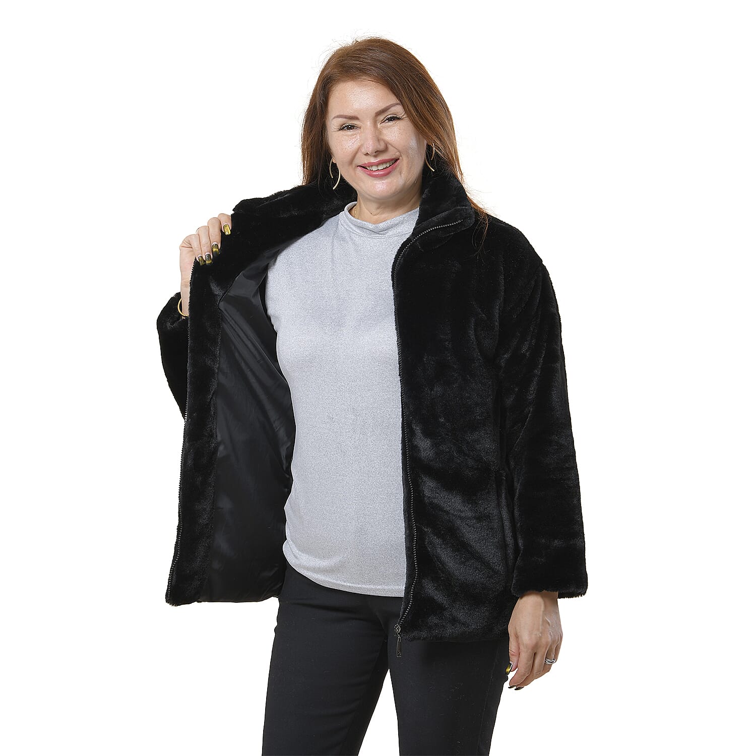 TAMSY Faux Fur Coat (Size L, 16-18)  - Black