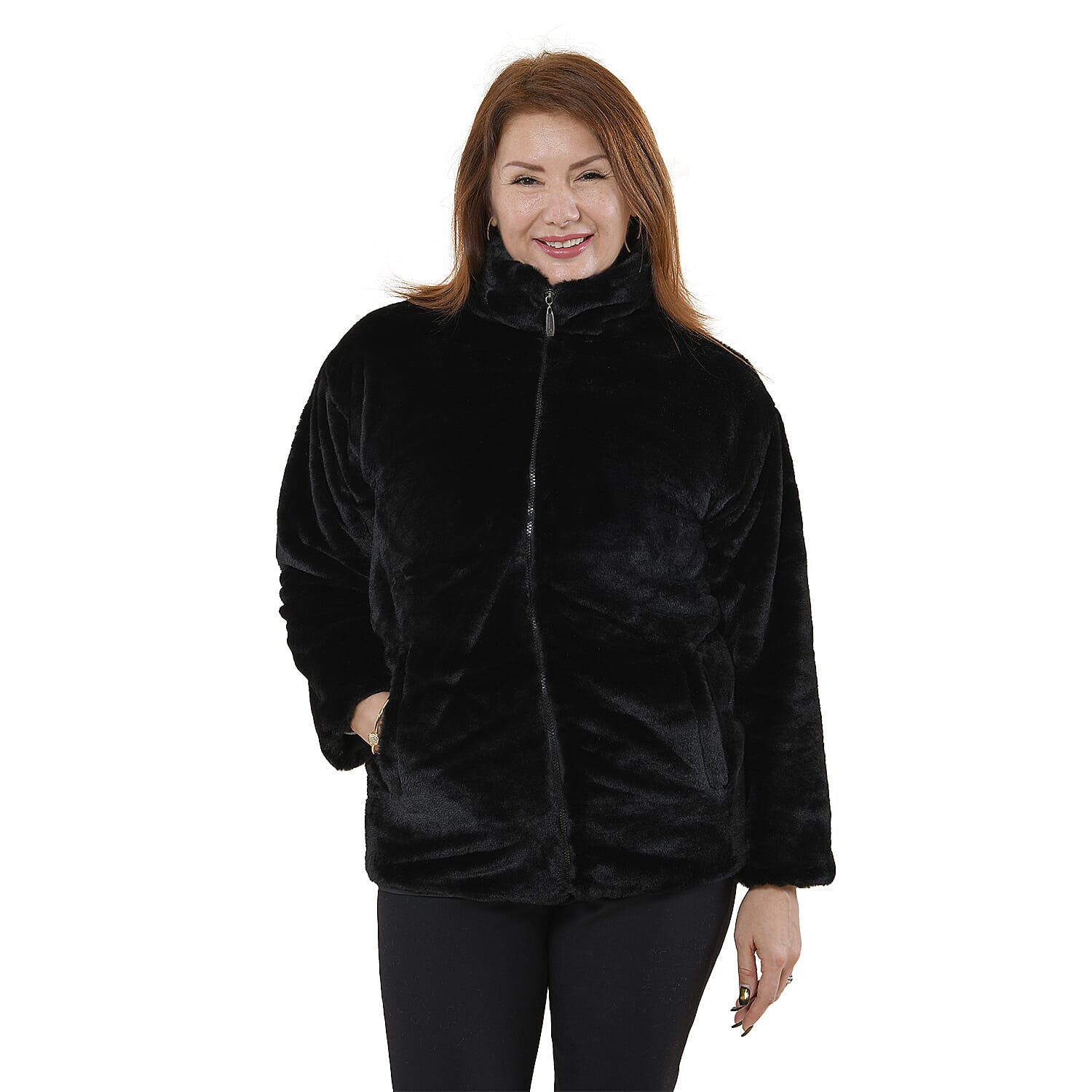 TAMSY Plain Pattern Faux Fur Women's Jacket - Grey