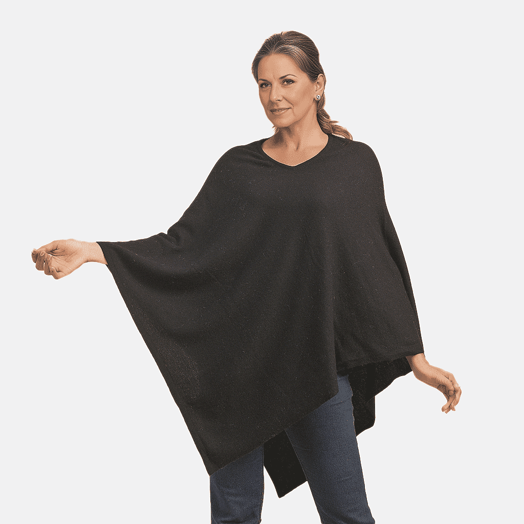 LA MAREY 100% Cashmere Woollen Poncho (Size- 70 Cm) - Black