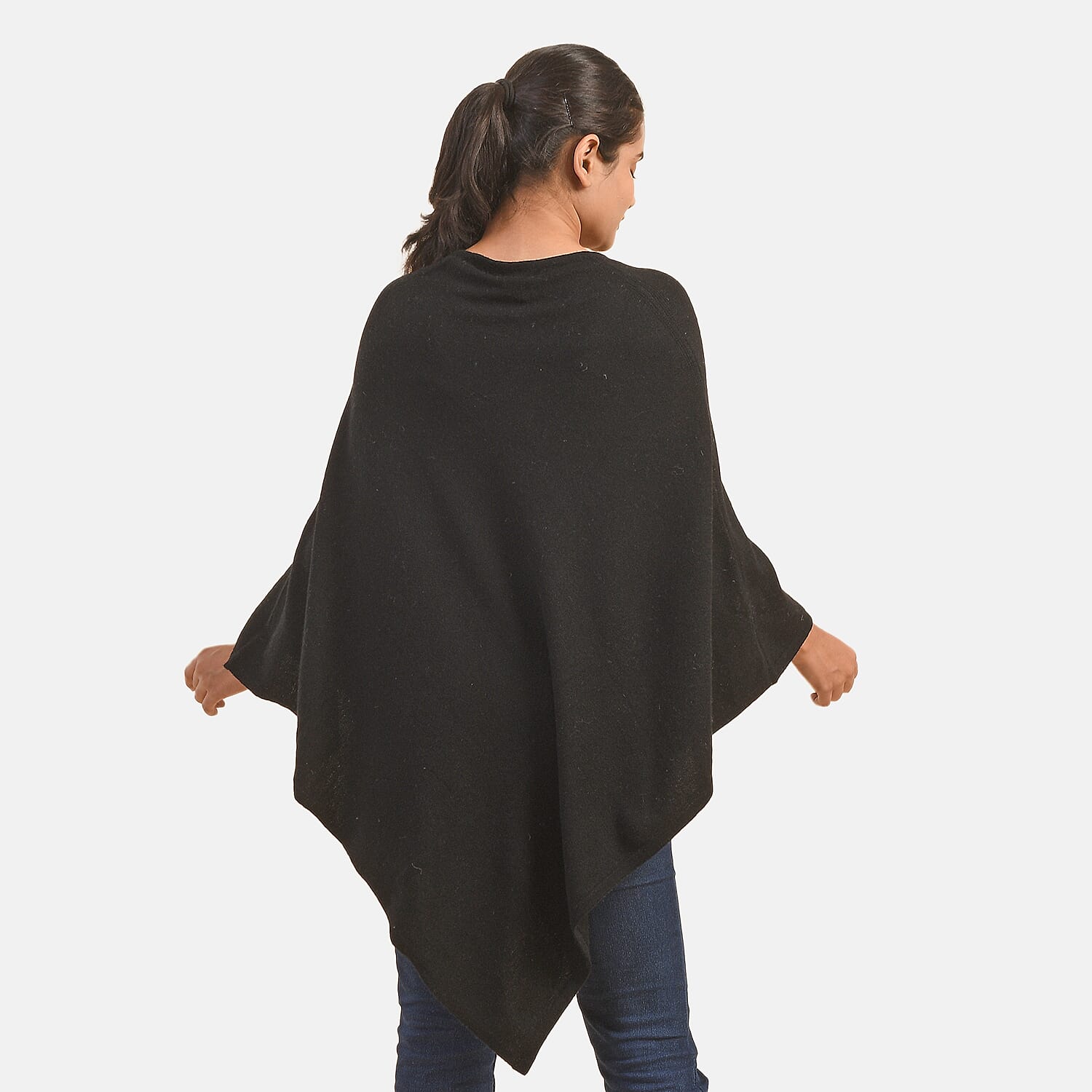 LA MAREY 100% Cashmere Woollen Poncho (Size- 70 Cm) - Black