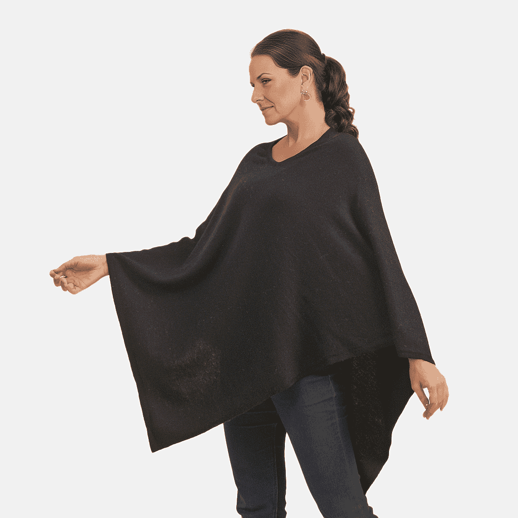 LA MAREY 100% Cashmere Woollen Poncho (Size- 70 Cm) - Black