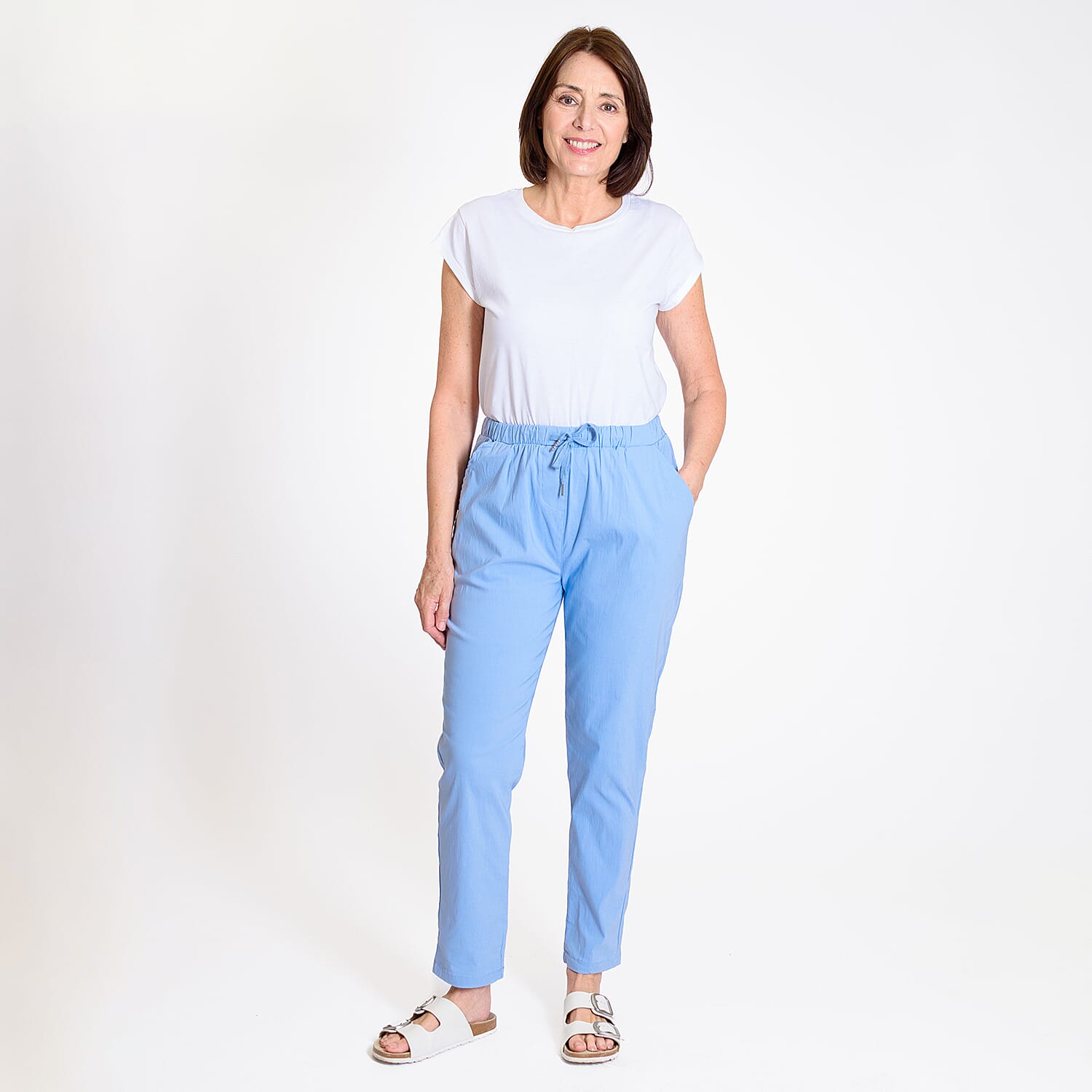 Pure And Natural - Ladies Stretchable Trouser (Size 12) - Light Blue