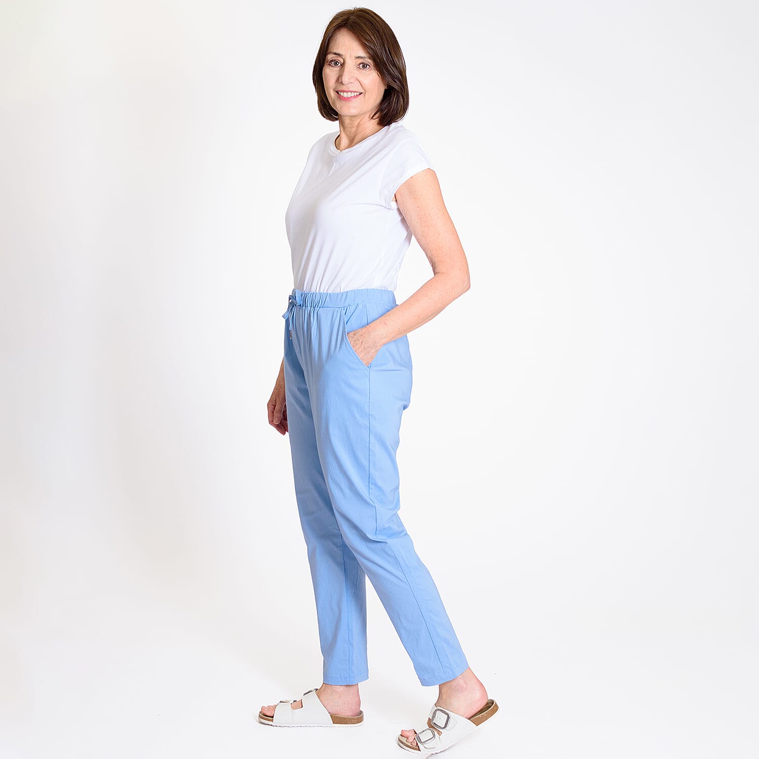 Pure And Natural - Ladies Stretchable Trouser (Size 12) - Light Blue