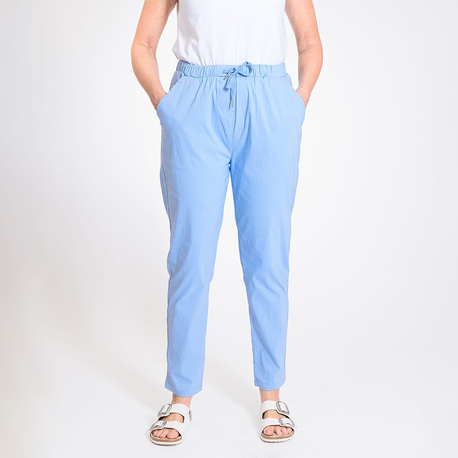 Pure And Natural - Ladies Stretchable Trouser (Size 12) - Light Blue