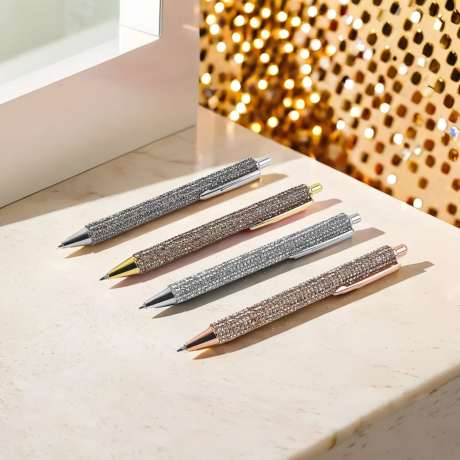 Set of 4 Spring hydrodrill Ball Point Pen - 4 Replacement Refills (Black & Blue Ink) - Multi