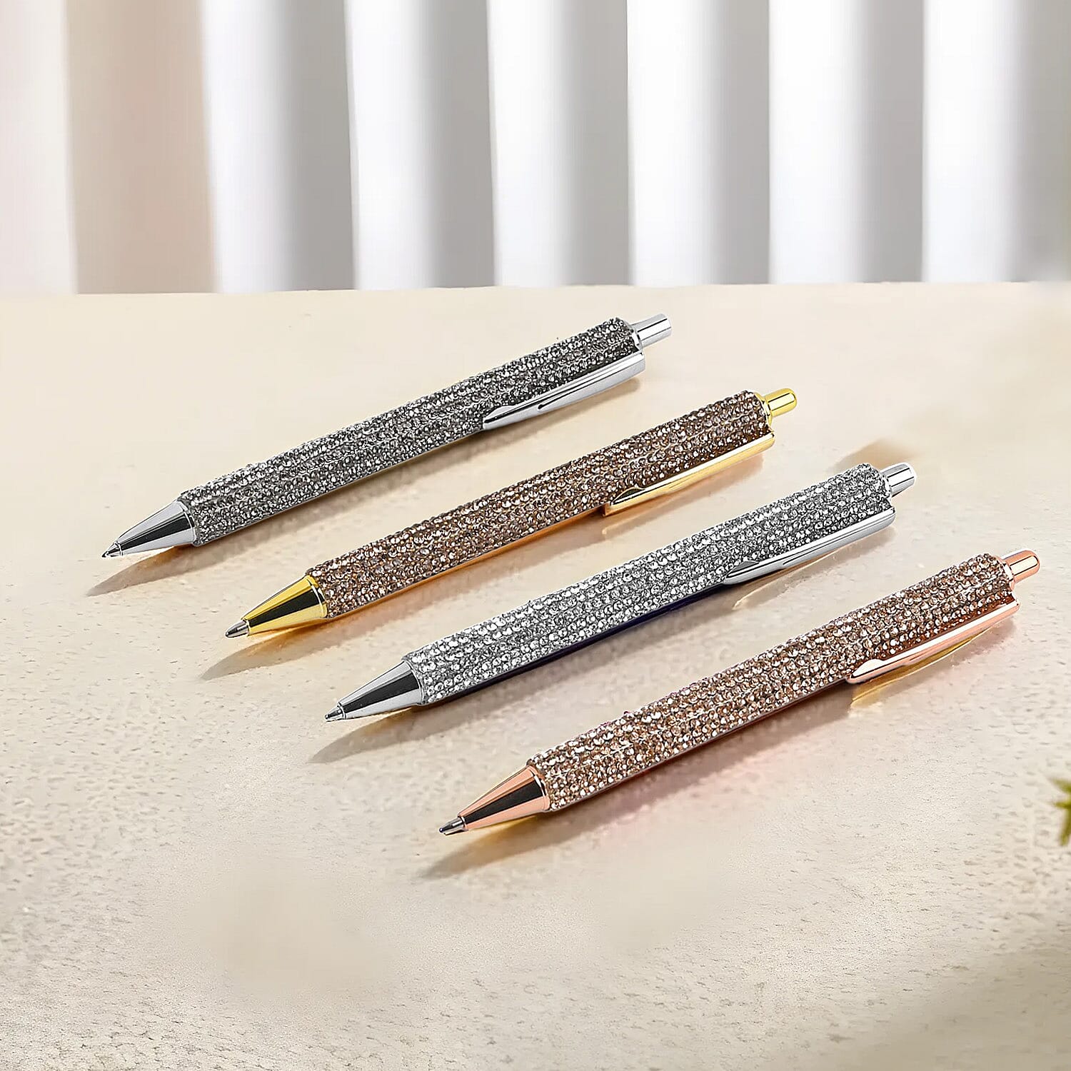 Set of 4 Spring hydrodrill Ball Point Pen - 4 Replacement Refills (Black & Blue Ink) - Multi