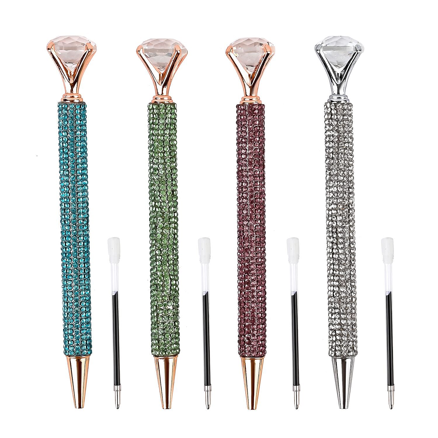 Set of 4 Head Water Drill Ball Point Pen - 4 Replacement Refills (Black - Blue Ink) - Multi